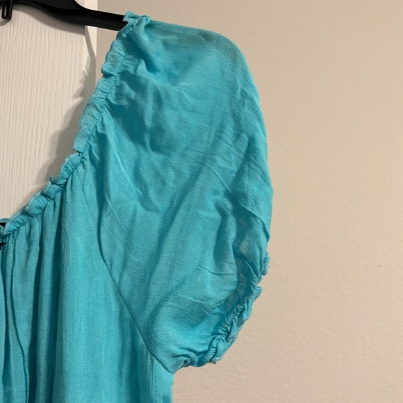 Turquoise Peasant Full Skirt Dress - Picture 3 of 4